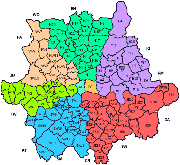 London postcodes map